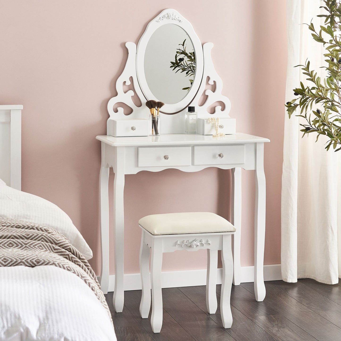 Dressing Table White With 4 Drawers And Adjustable Mirror For Living Room Scandinavian Design