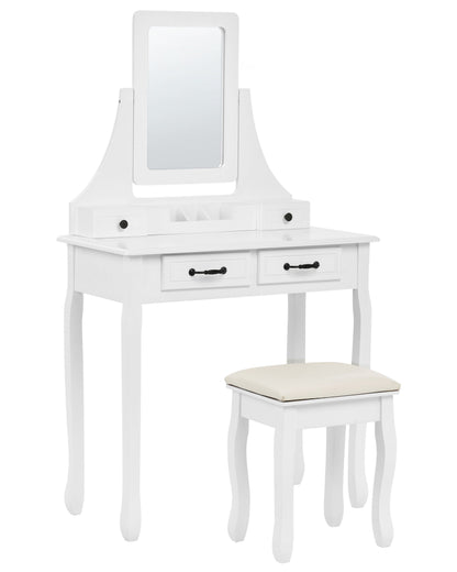 Home Dressing Table White 4 Drawers With Mirror