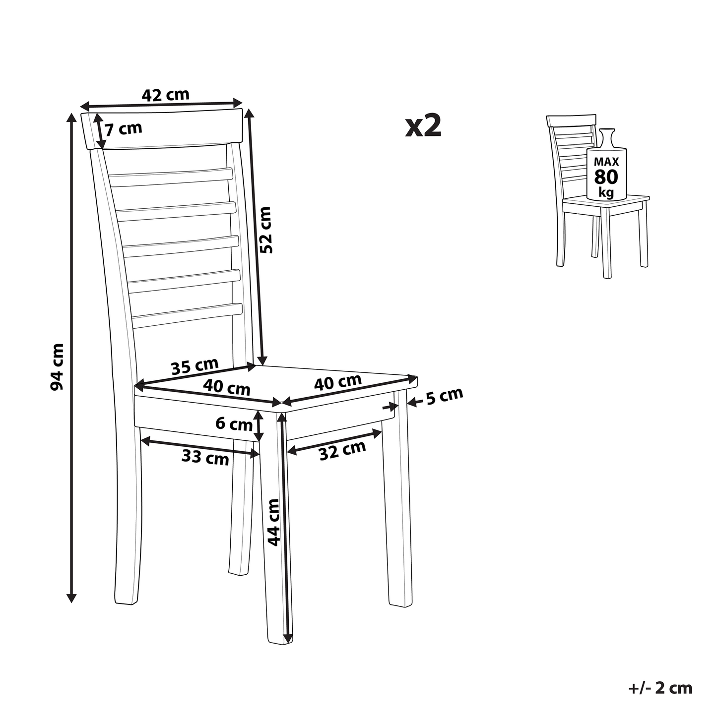 Set Of 2 Dining Chairs Light Brown White Rubber Wood Armless Ladder Back