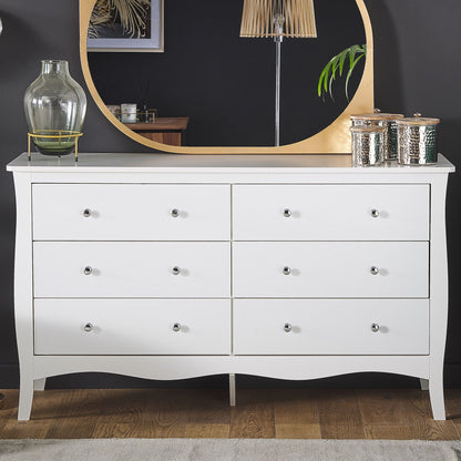 White Chest Of Drawers 6 Drawer Sideboard 75 by 130cm Modern French Style