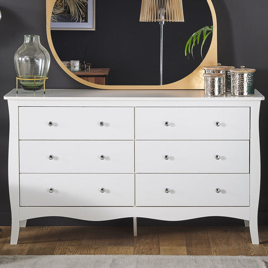 White Chest Of Drawers 6 Drawer Sideboard 75 by 130cm Modern French Style