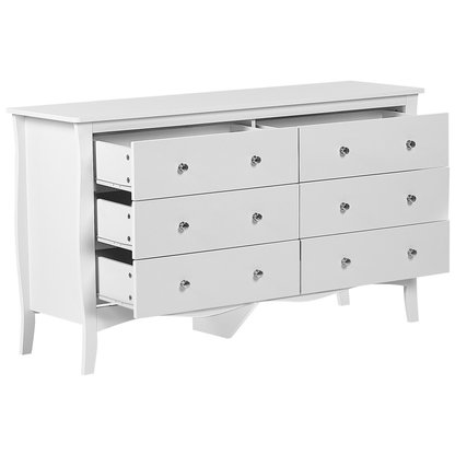 White Chest Of Drawers 6 Drawer Sideboard 75 by 130cm Modern French Style