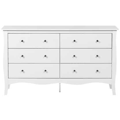 White Chest Of Drawers 6 Drawer Sideboard 75 by 130cm Modern French Style