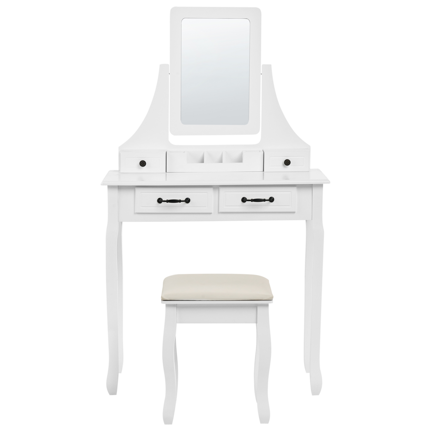 Home Dressing Table White 4 Drawers With Mirror