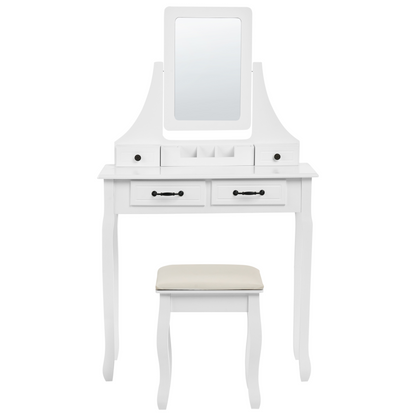Home Dressing Table White 4 Drawers With Mirror