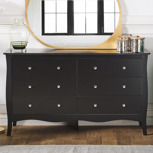 Living Black Chest Of Drawers Sideboard 6 Drawers 75 x 130cm Modern French Style