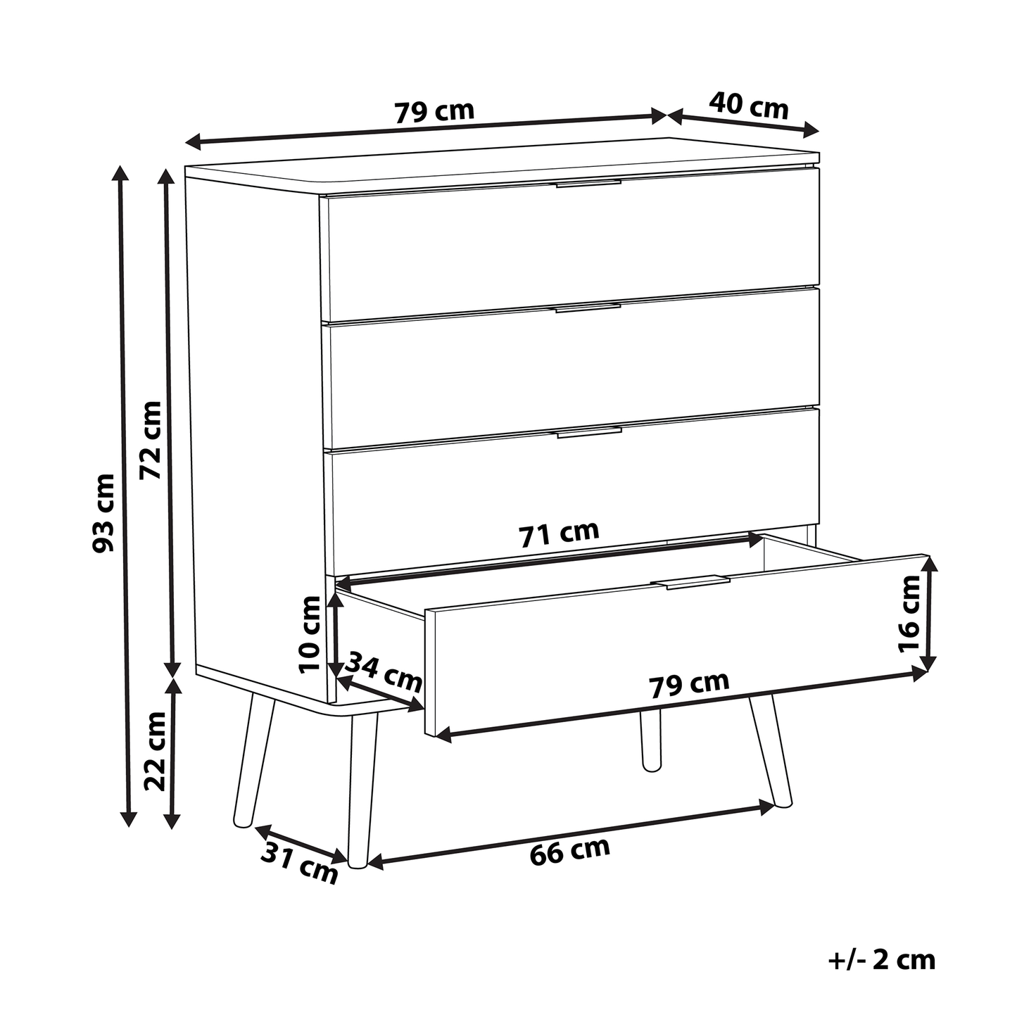 Chest of Drawers Black 4 Drawer 93 x 79cm