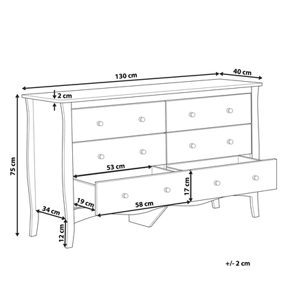 White Chest Of Drawers 6 Drawer Sideboard 75 by 130cm Modern French Style