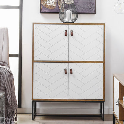 Sideboard Light Brown White Metal Legs 4 Doors 100 x 76cm