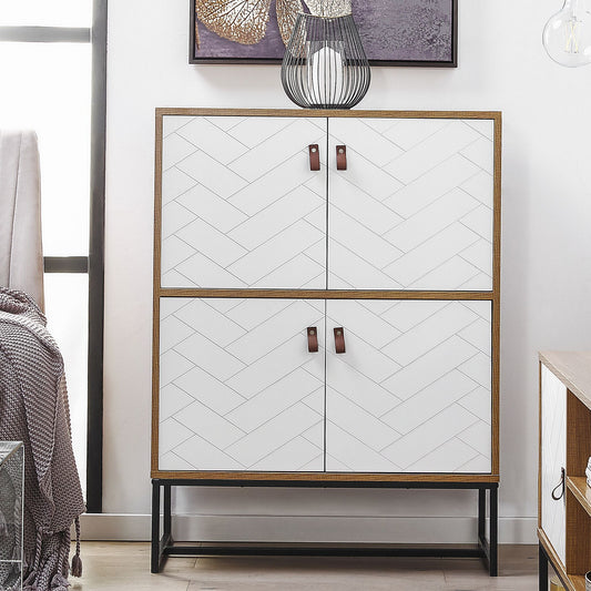 Sideboard Light Brown White Metal Legs 4 Doors 100 x 76cm