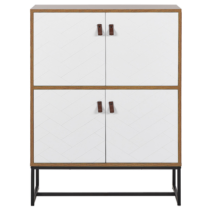 Sideboard Light Brown White Metal Legs 4 Doors 100 x 76cm