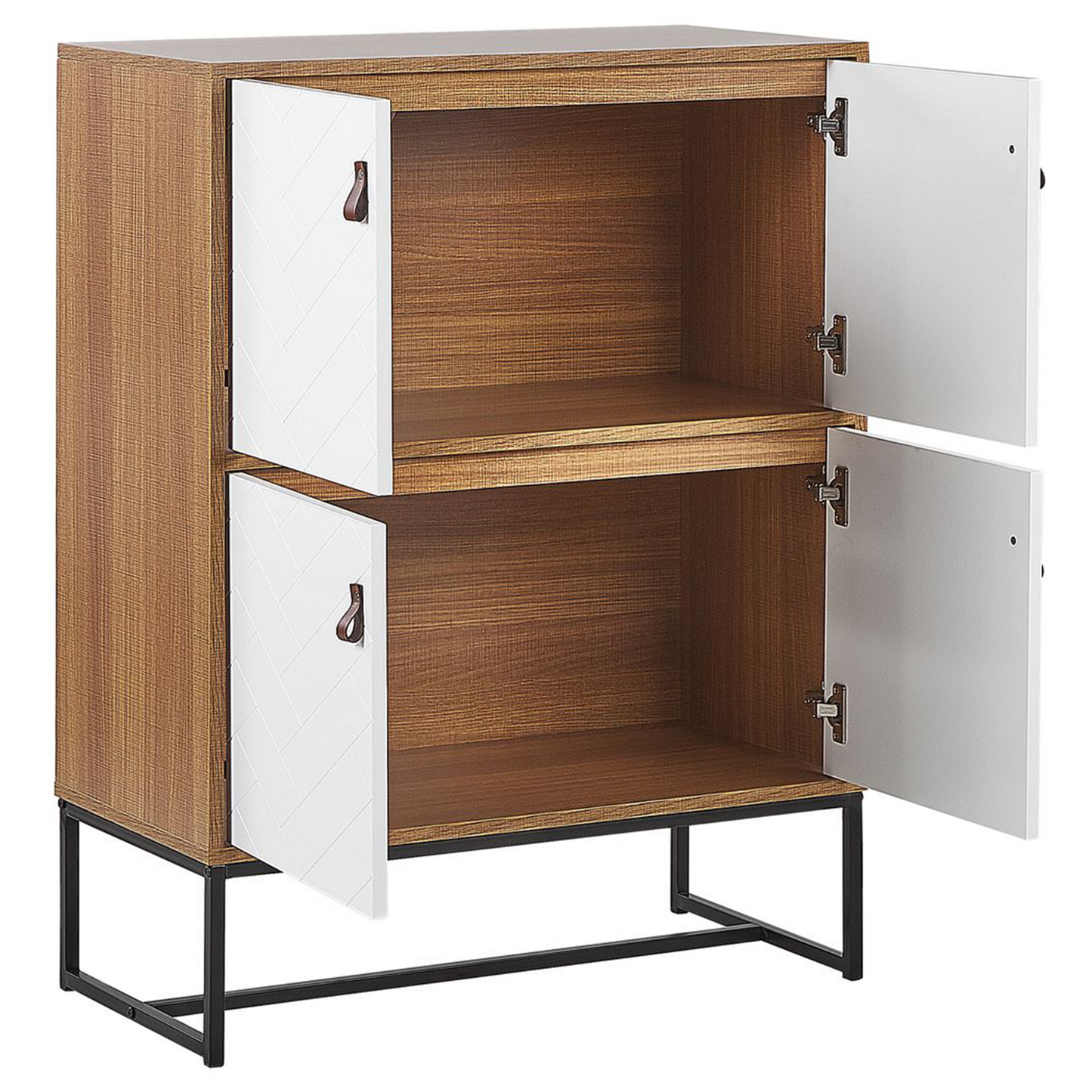 Sideboard Light Brown White Metal Legs 4 Doors 100 x 76cm