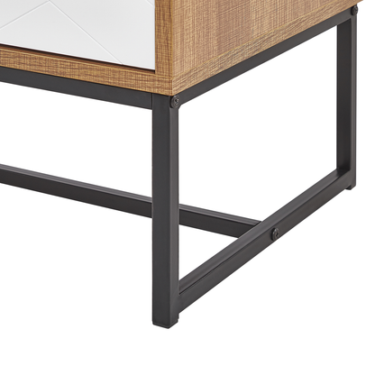 Sideboard Light Brown White Metal Legs 4 Doors 100 x 76cm