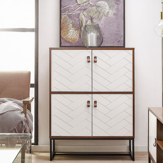 Sideboard Dark Brown With White Metal Legs 4 Doors 2 Compartments 100 x 76cm Modern Living Room Furniture