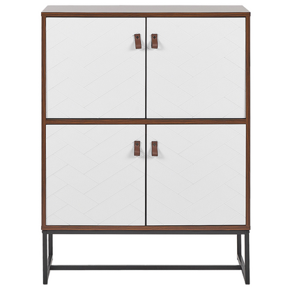 Sideboard Dark Brown With White Metal Legs 4 Doors 2 Compartments 100 x 76cm Modern Living Room Furniture
