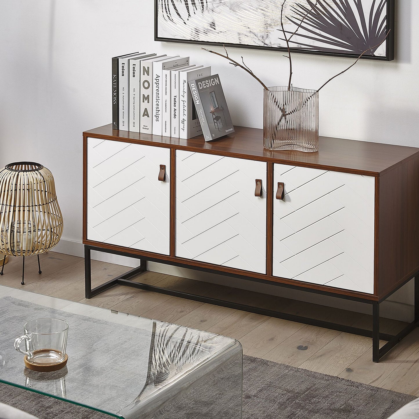 Sideboard 62 x 112cm Dark Brown White Metal Legs TV Stand