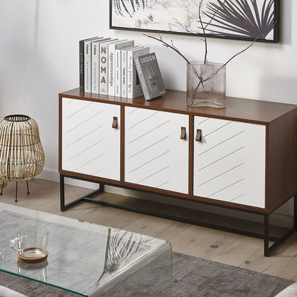 Sideboard 62 x 112cm Dark Brown White Metal Legs TV Stand