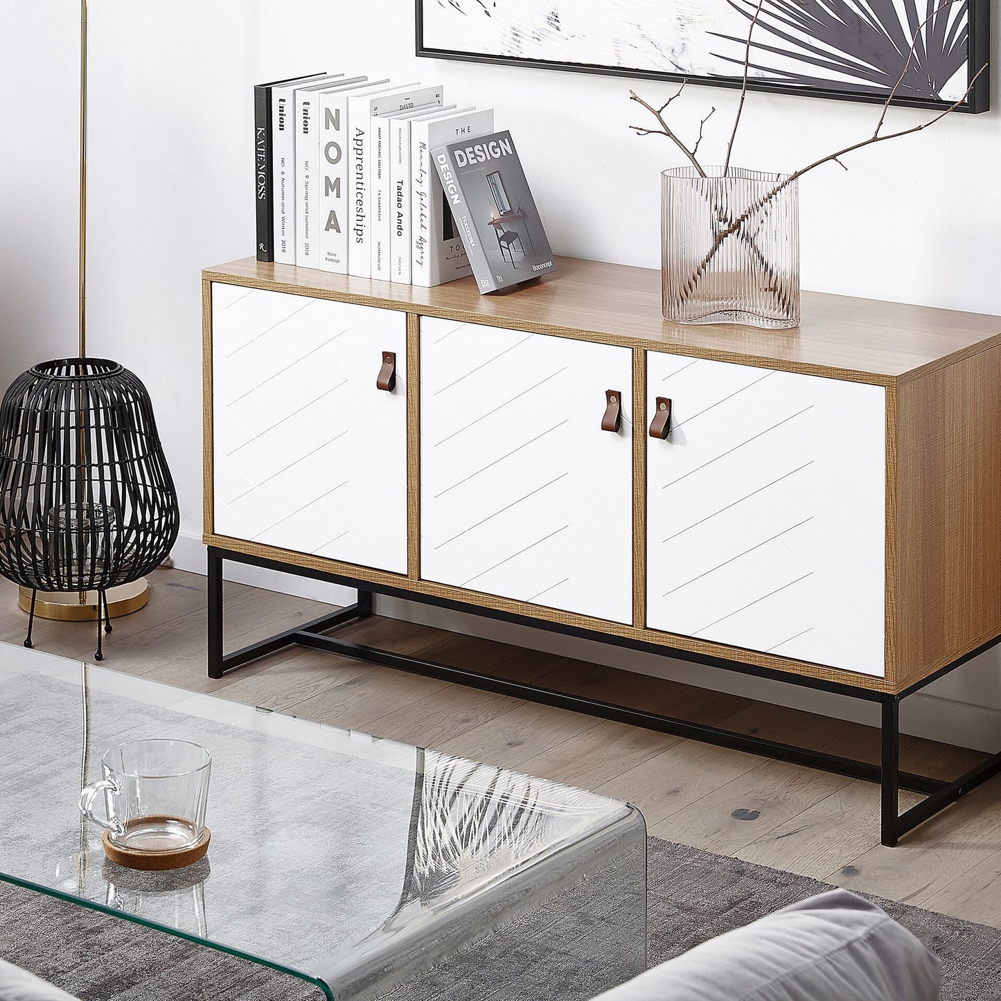 Sideboard Light Brown 62 x 112cm TV Stand 3 Doors
