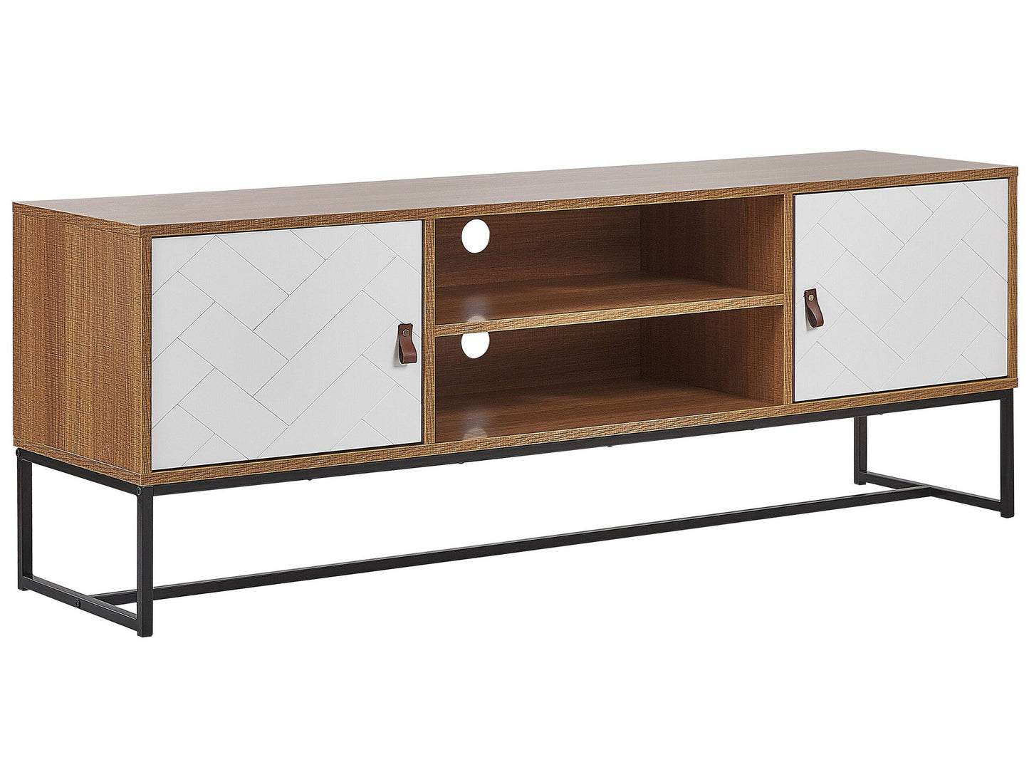 TV Stand Light Brown With White Metal Legs For 75 Inch TVs Modern Media Console With Cable Management