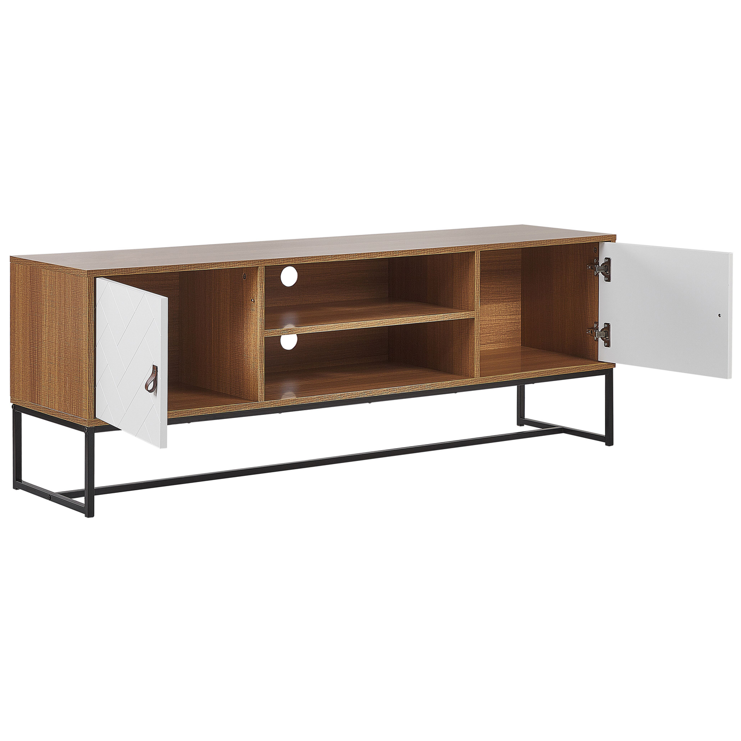 TV Stand Light Brown With White Metal Legs For 75 Inch TVs Modern Media Console With Cable Management