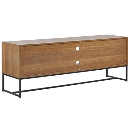 TV Stand Light Brown With White Metal Legs For 75 Inch TVs Modern Media Console With Cable Management
