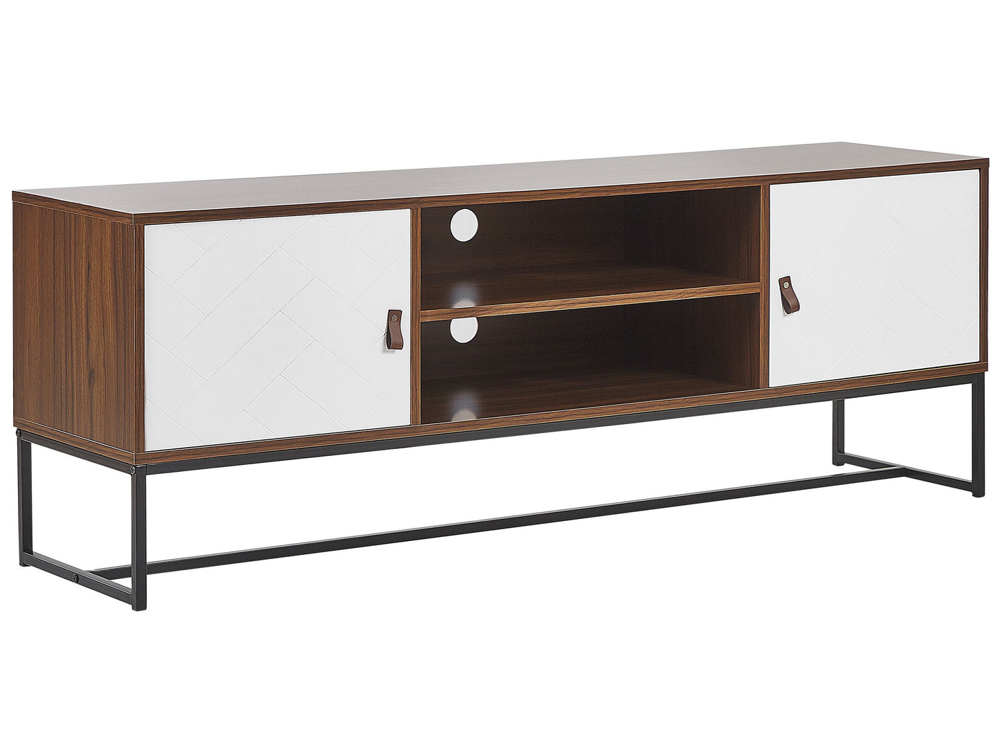 TV Stand Dark Brown White Metal Legs for 75 Inch TVs