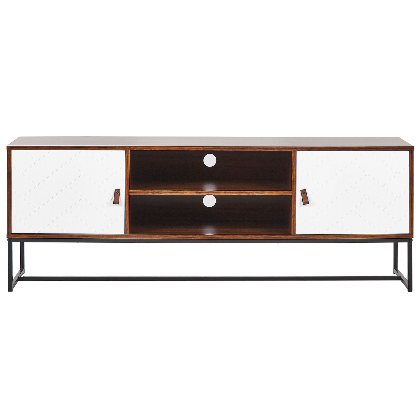 TV Stand Dark Brown White Metal Legs for 75 Inch TVs