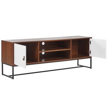 TV Stand Dark Brown White Metal Legs for 75 Inch TVs