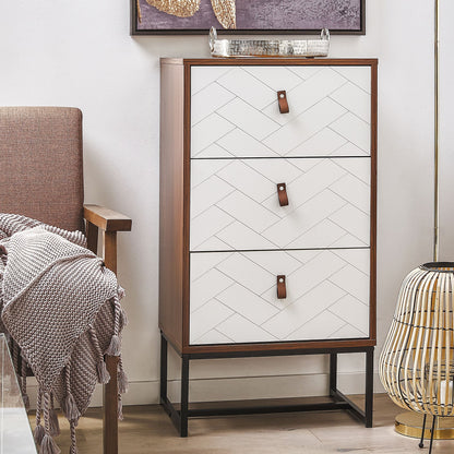 Chest Of Drawers Dark Brown With White Metal Legs Storage Cabinet Dresser 91 By 49cm Modern Traditional Living Room