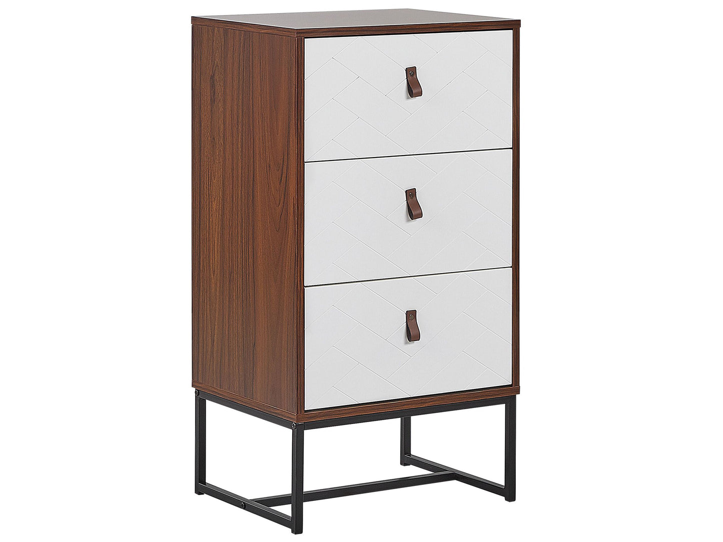 Chest Of Drawers Dark Brown With White Metal Legs Storage Cabinet Dresser 91 By 49cm Modern Traditional Living Room