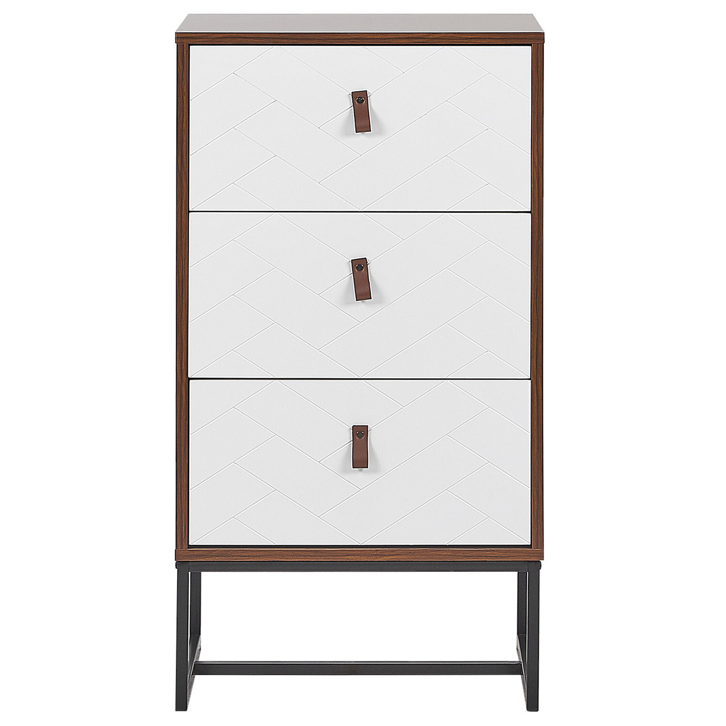 Chest Of Drawers Dark Brown With White Metal Legs Storage Cabinet Dresser 91 By 49cm Modern Traditional Living Room
