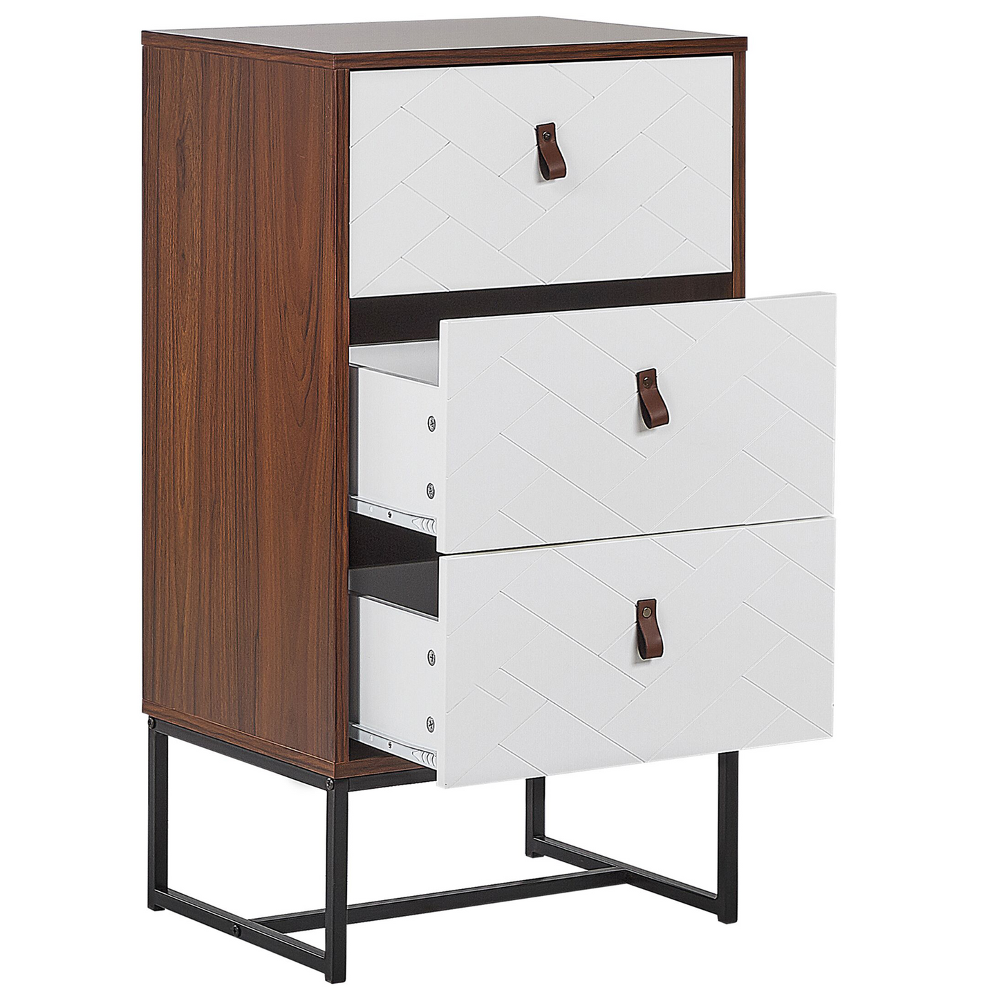 Chest Of Drawers Dark Brown With White Metal Legs Storage Cabinet Dresser 91 By 49cm Modern Traditional Living Room