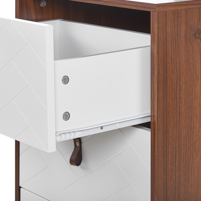 Chest Of Drawers Dark Brown With White Metal Legs Storage Cabinet Dresser 91 By 49cm Modern Traditional Living Room