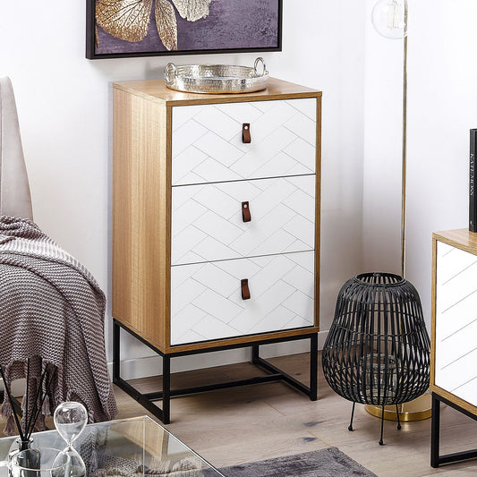 Light Brown Chest Of Drawers With White Metal Legs 3 Drawer