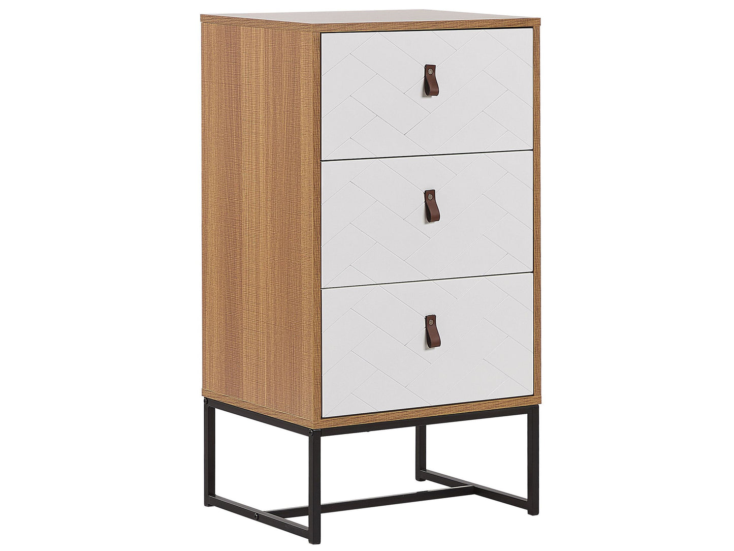 Light Brown Chest Of Drawers With White Metal Legs 3 Drawer