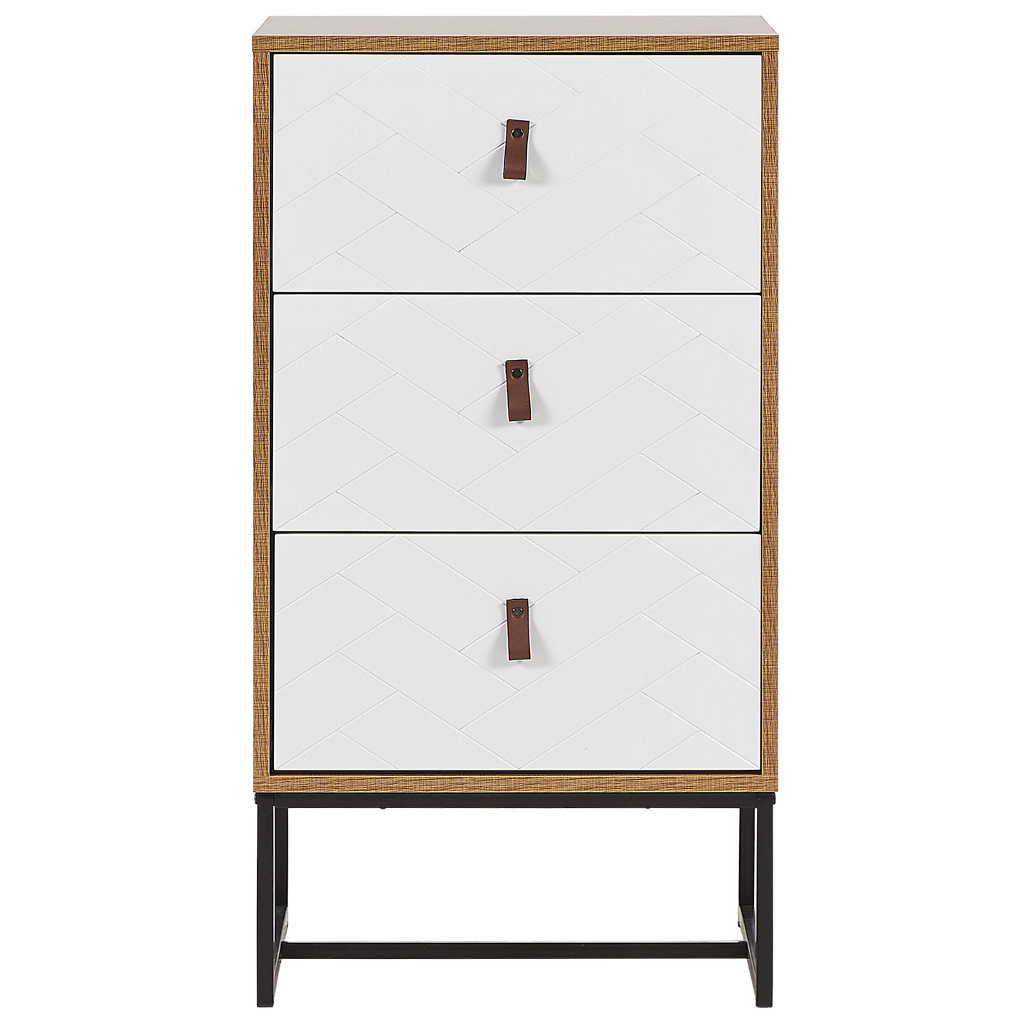 Light Brown Chest Of Drawers With White Metal Legs 3 Drawer