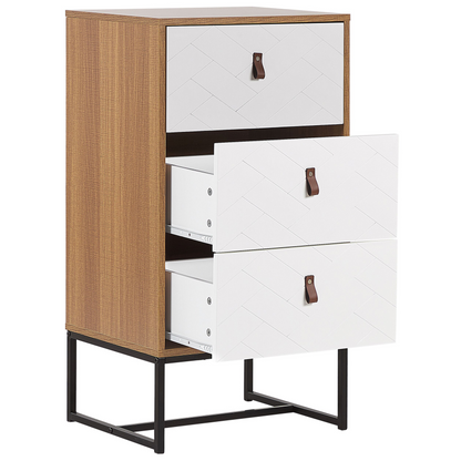 Light Brown Chest Of Drawers With White Metal Legs 3 Drawer