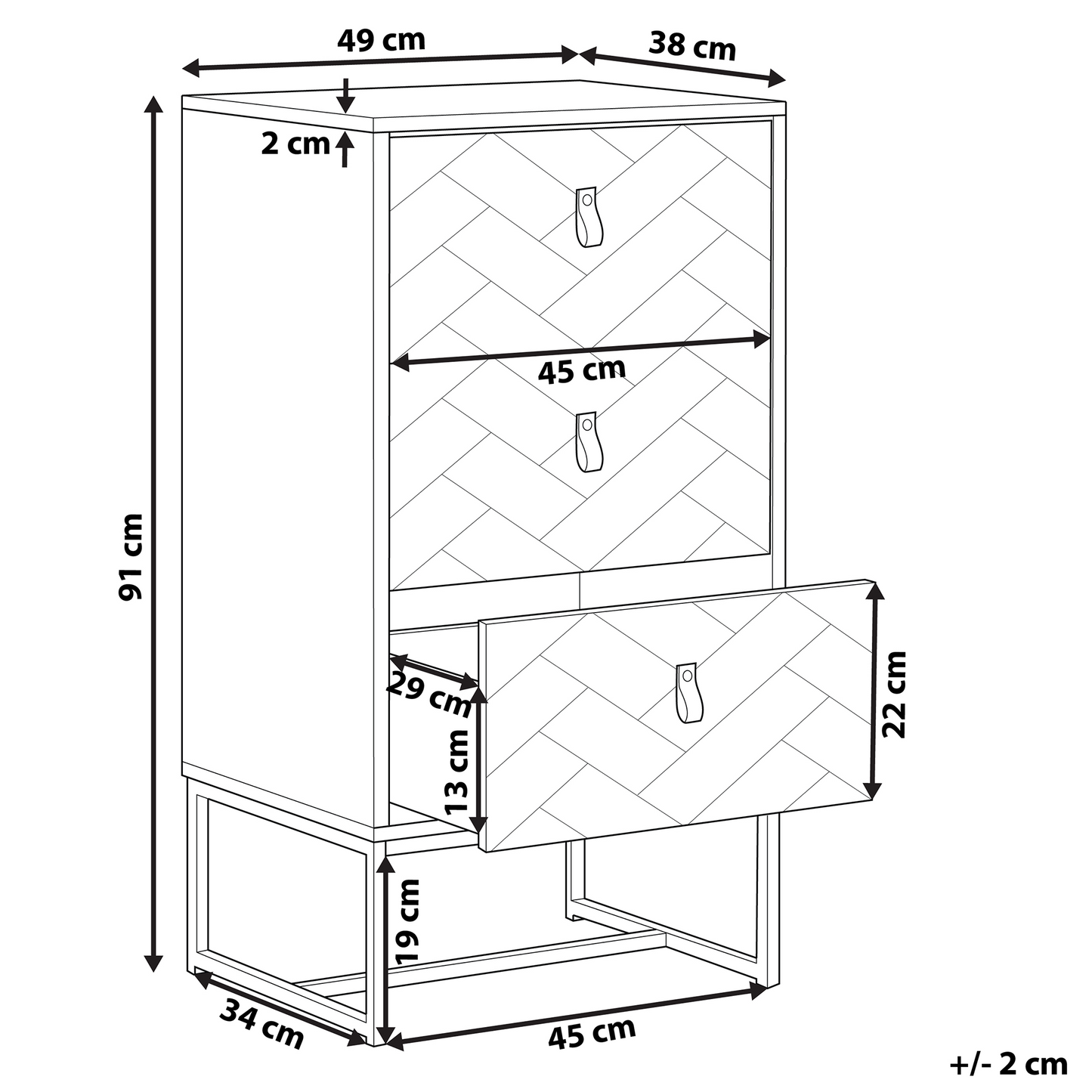 Light Brown Chest Of Drawers With White Metal Legs 3 Drawer