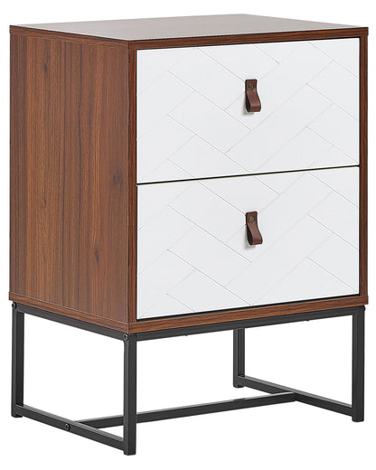Bedside Table Dark Brown White Metal Legs 69 x 49cm