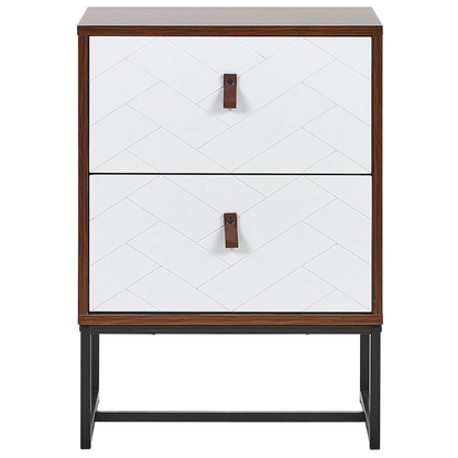 Bedside Table Dark Brown White Metal Legs 69 x 49cm