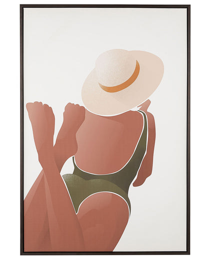 Framed Canvas Brown and White Sunbathing Woman Print 63 x 93