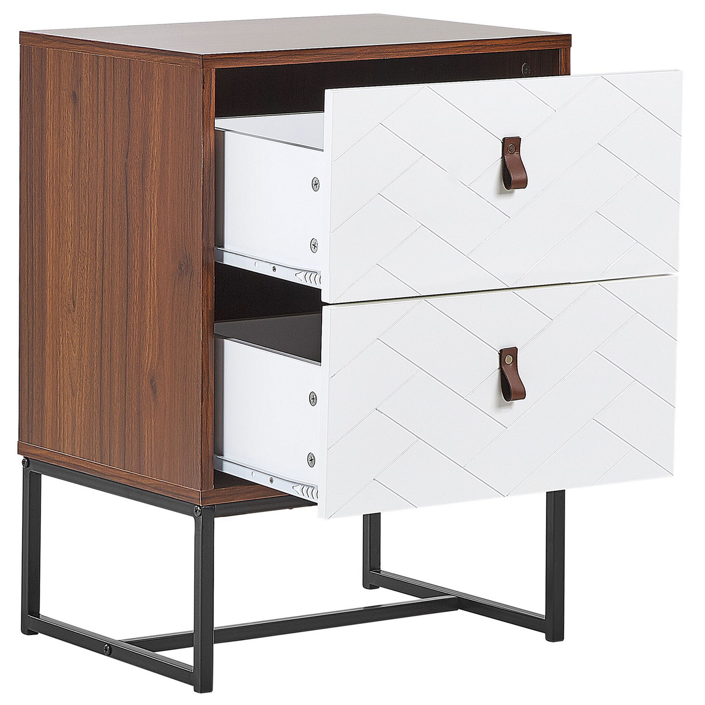 Bedside Table Dark Brown White Metal Legs 69 x 49cm