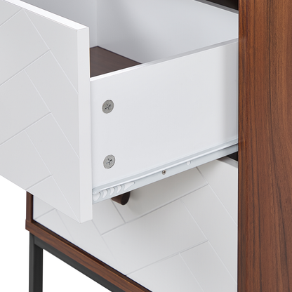 Bedside Table Dark Brown White Metal Legs 69 x 49cm