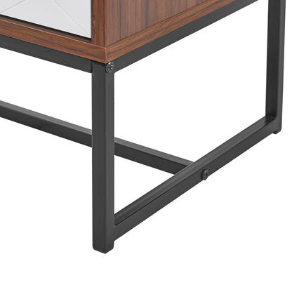 Bedside Table Dark Brown White Metal Legs 69 x 49cm