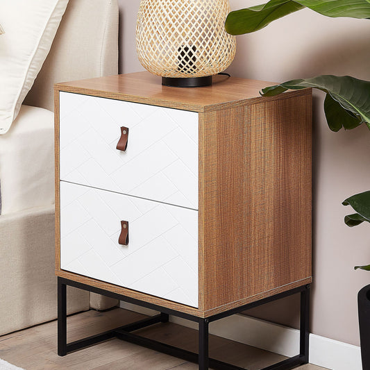 Bedside Table 69 x 49 Light Brown With White Metal Legs