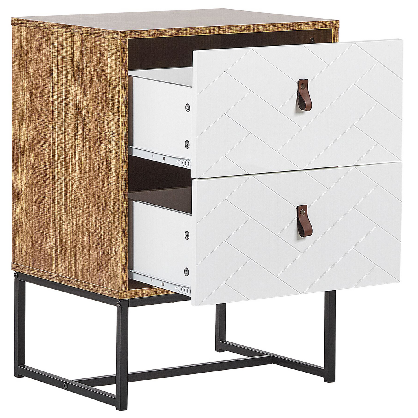 Bedside Table 69 x 49 Light Brown With White Metal Legs