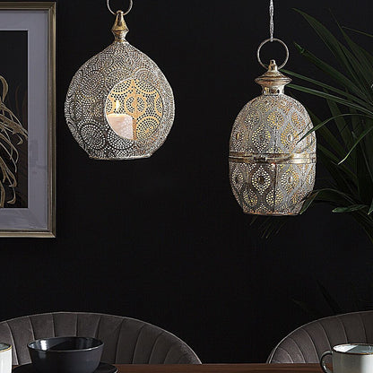 Lantern Gold Metal 33cm Glass Holder Boho Openwork
