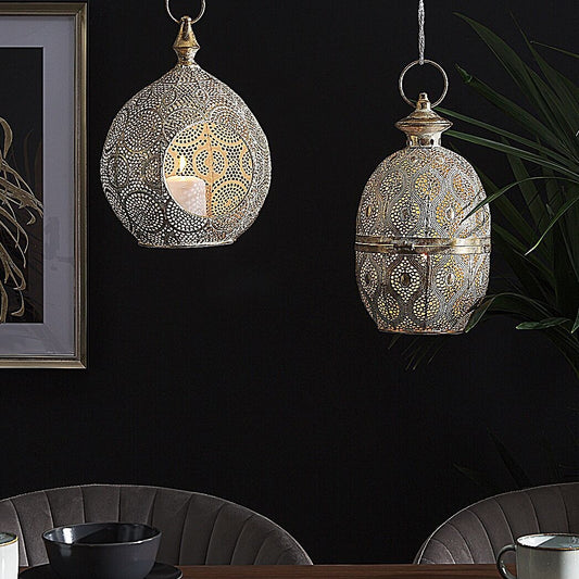 Lantern Gold Metal 33cm Glass Holder Boho Openwork
