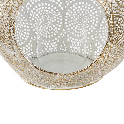 Lantern Gold Metal 33cm Glass Holder Boho Openwork