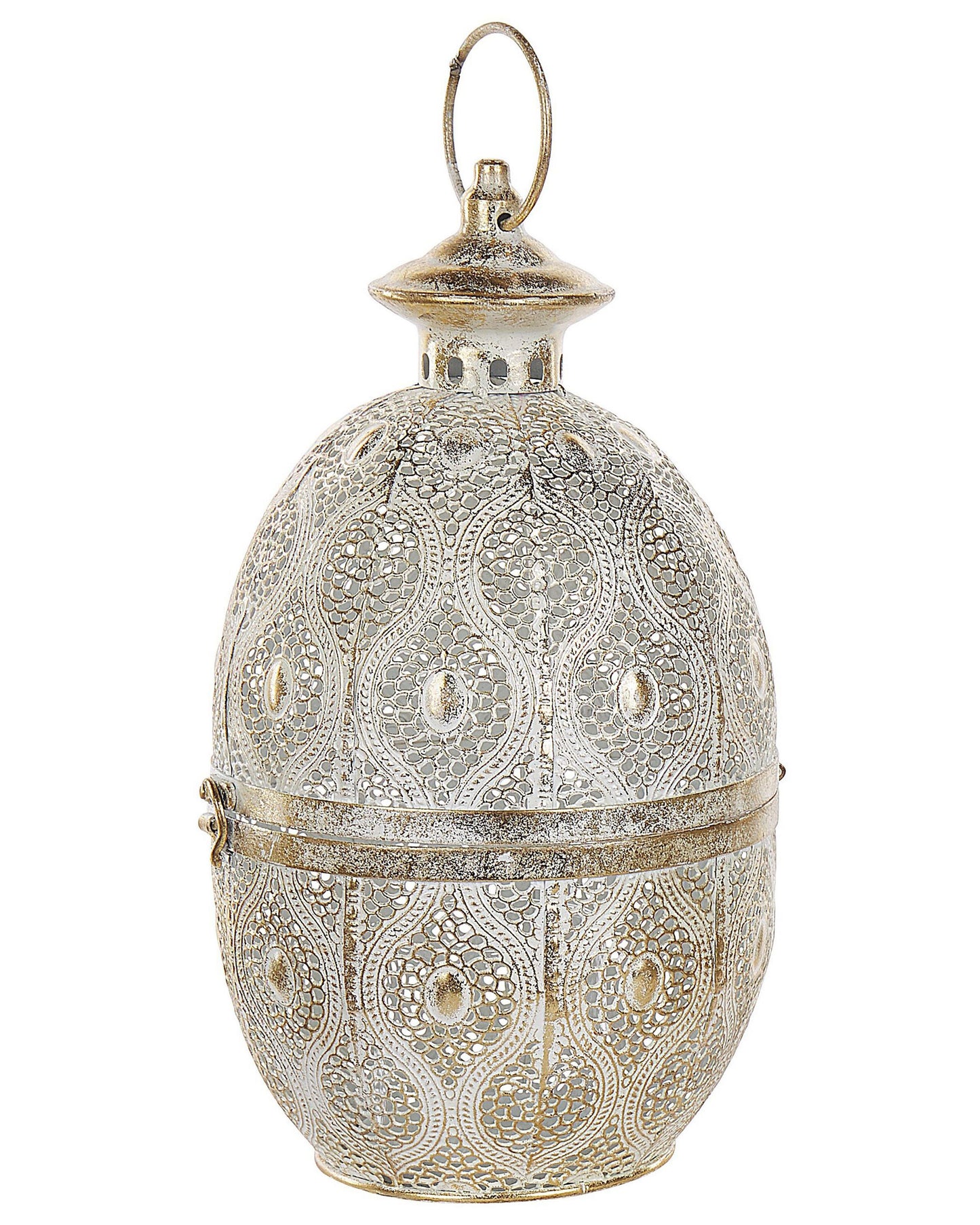 Lantern Gold Metal 34cm Glass Candle Holder Openwork Egg